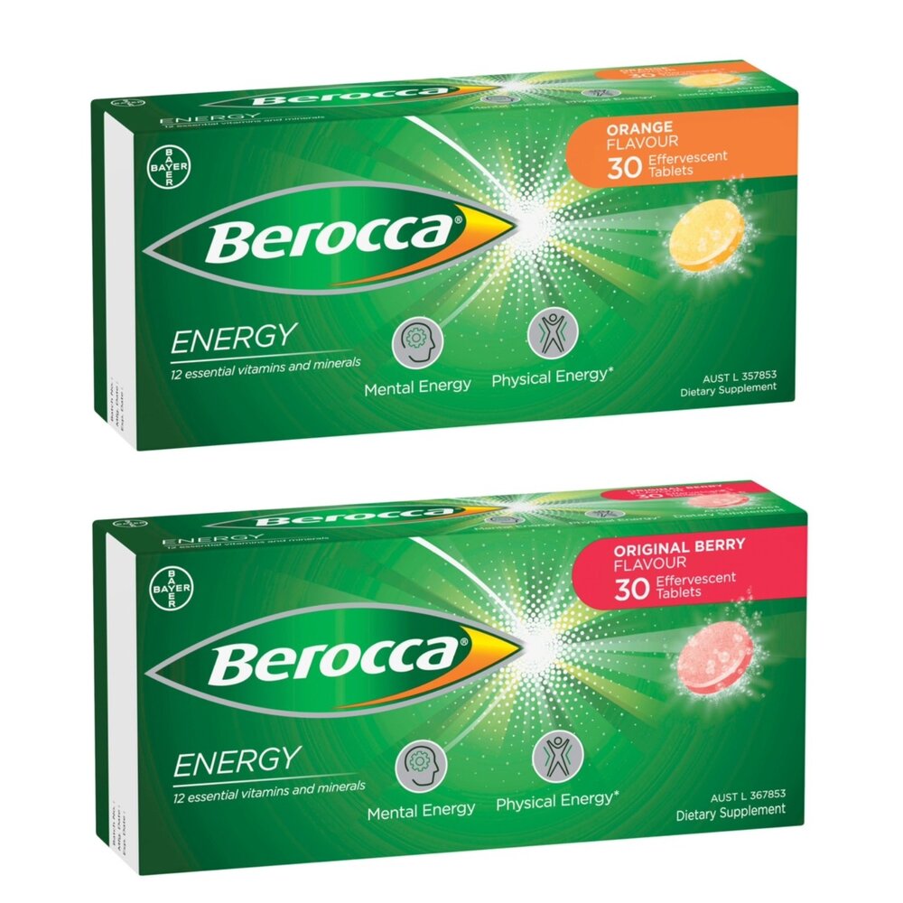 KUMI0112-【Berocca 拜維佳 維他命B&C發泡錠 柳橙/莓果口味 30錠 (15錠X2條)】現貨 澳洲境內版 熱銷款