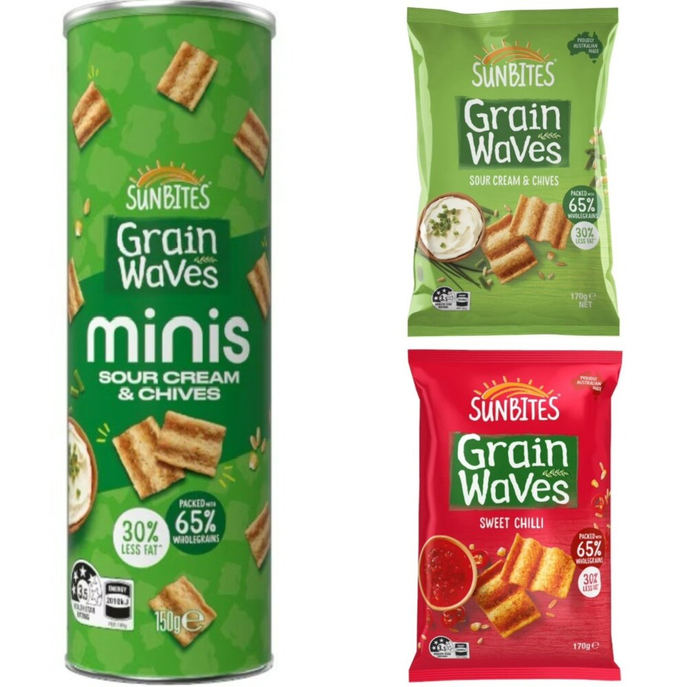 KUMI0165-【Sunbites Grain Waves 穀物波浪餅乾-(紅)經典甜辣(綠)香葱酸奶170g/150g】現貨 澳洲境內