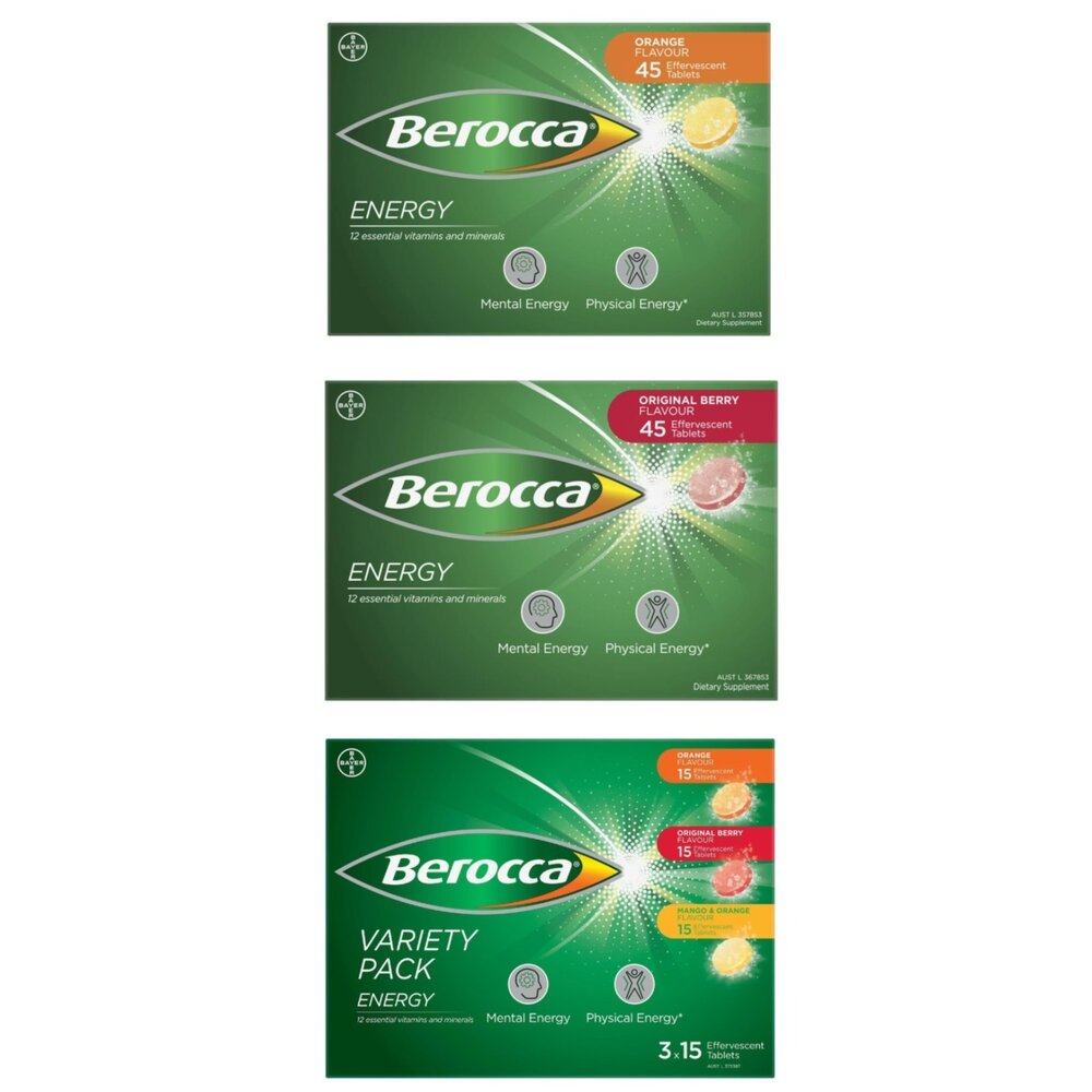 KUMI130-【Berocca 拜維佳 維他命B&C發泡錠  45錠 (15錠 X 3條) 柳橙口味/草莓口味/綜合水果莓柳芒口味】現