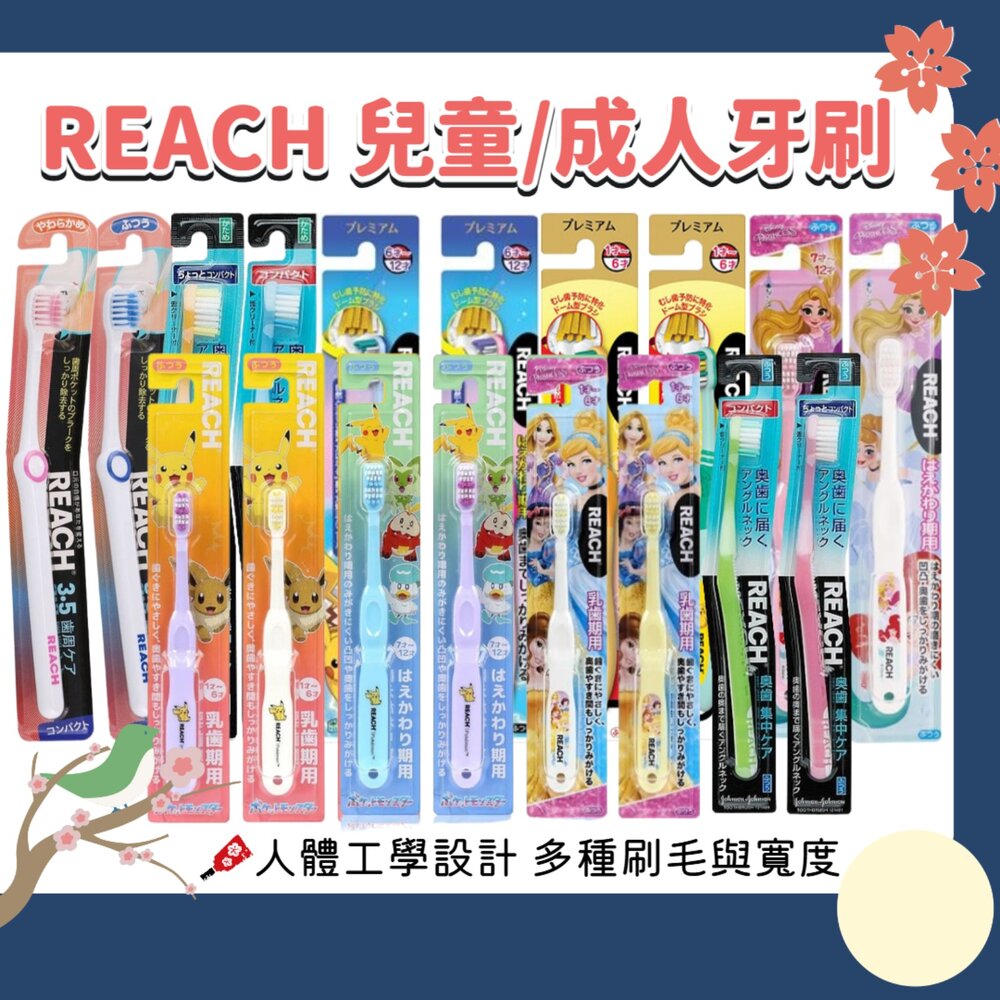 000037-REACH 麗奇 成人牙刷 兒童牙刷 公主 皮卡丘 牙周對策 臼齒護理 蜂膠 3.5mm