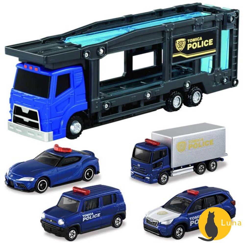 公司貨Tomica變形消防局警察運輸車組可收納小汽車不需電池多美小汽車TOMY
