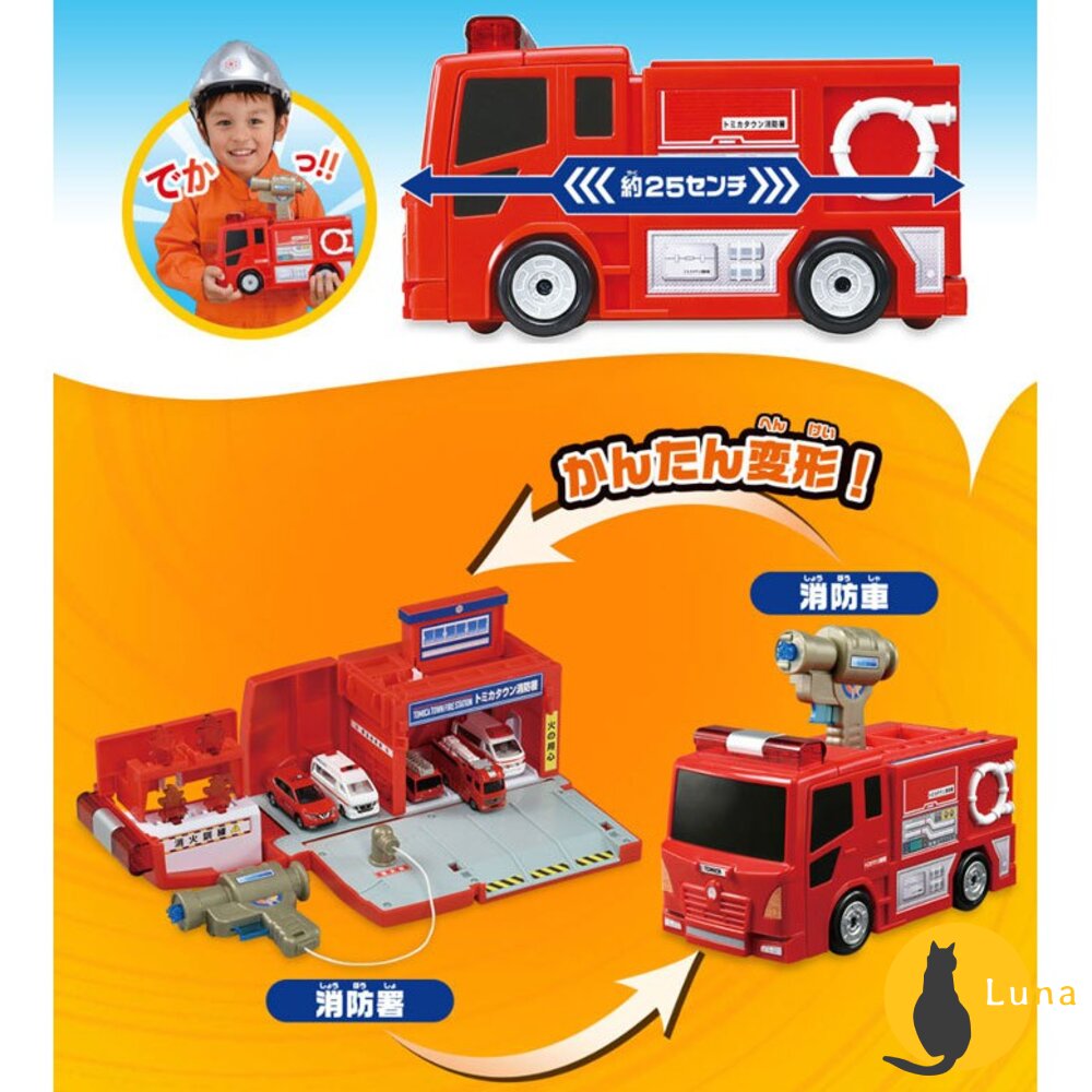 公司貨 Tomica 變形消防局 警察運輸車組 可收納小汽車 不需電池 多美小汽車 TOMY-圖片-4