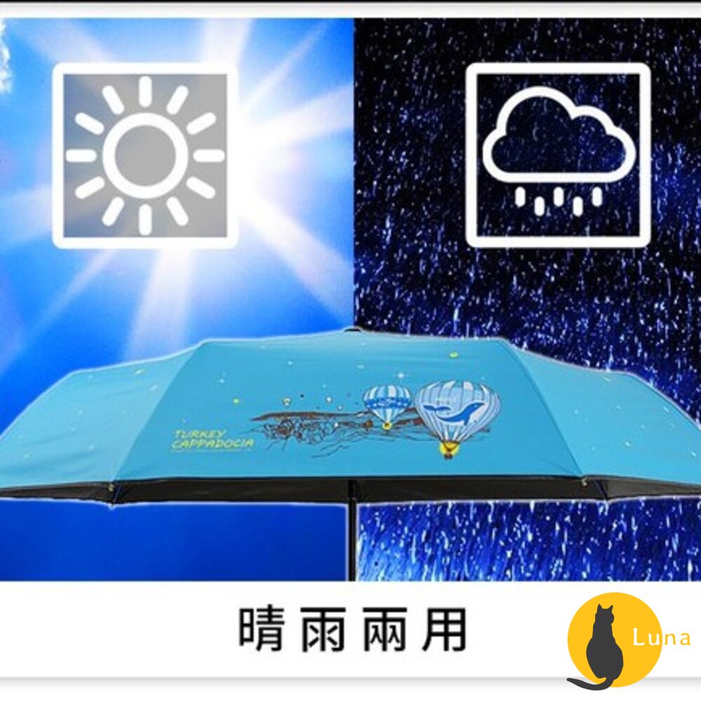雙龍牌 卡帕多奇亞 x 熱氣球 黑膠降溫自動三折傘 抗UV 防風傘骨 超撥水 晴雨兩用 雨傘 折傘 自動傘-圖片-3