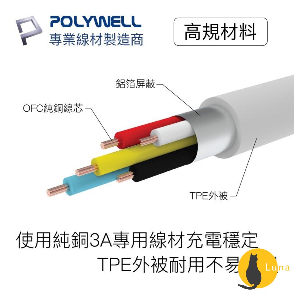 POLYWELL Type-C Lightning PD 快充線 充電線 寶利威爾 20W 適用蘋果 iphone-圖片-3