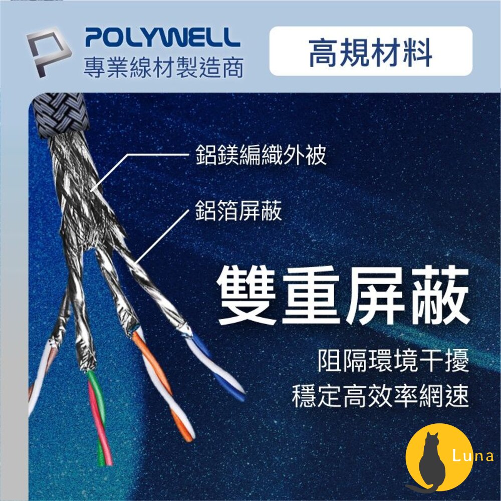 POLYWELL 超高速 網路線 50公分~10米 40Gbps RJ45 福祿克認證 寶利威爾-圖片-5