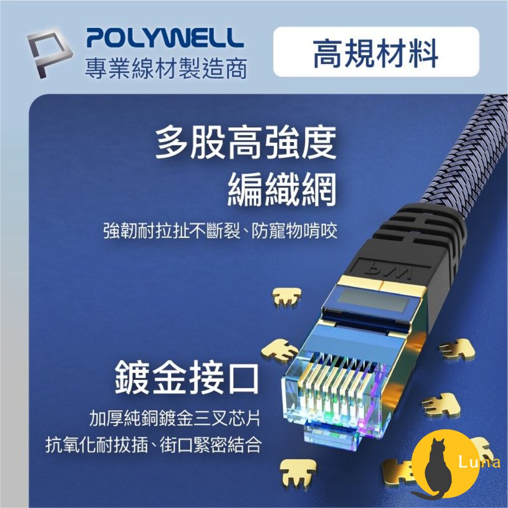 POLYWELL 超高速 網路線 50公分~10米 40Gbps RJ45 福祿克認證 寶利威爾-圖片-6