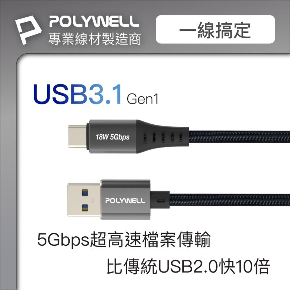 240511190326-POLYWELL USB3.1 5Gbps Type-C對A 3A 0.5~3米 充電線 傳輸線 18W 寶利威爾