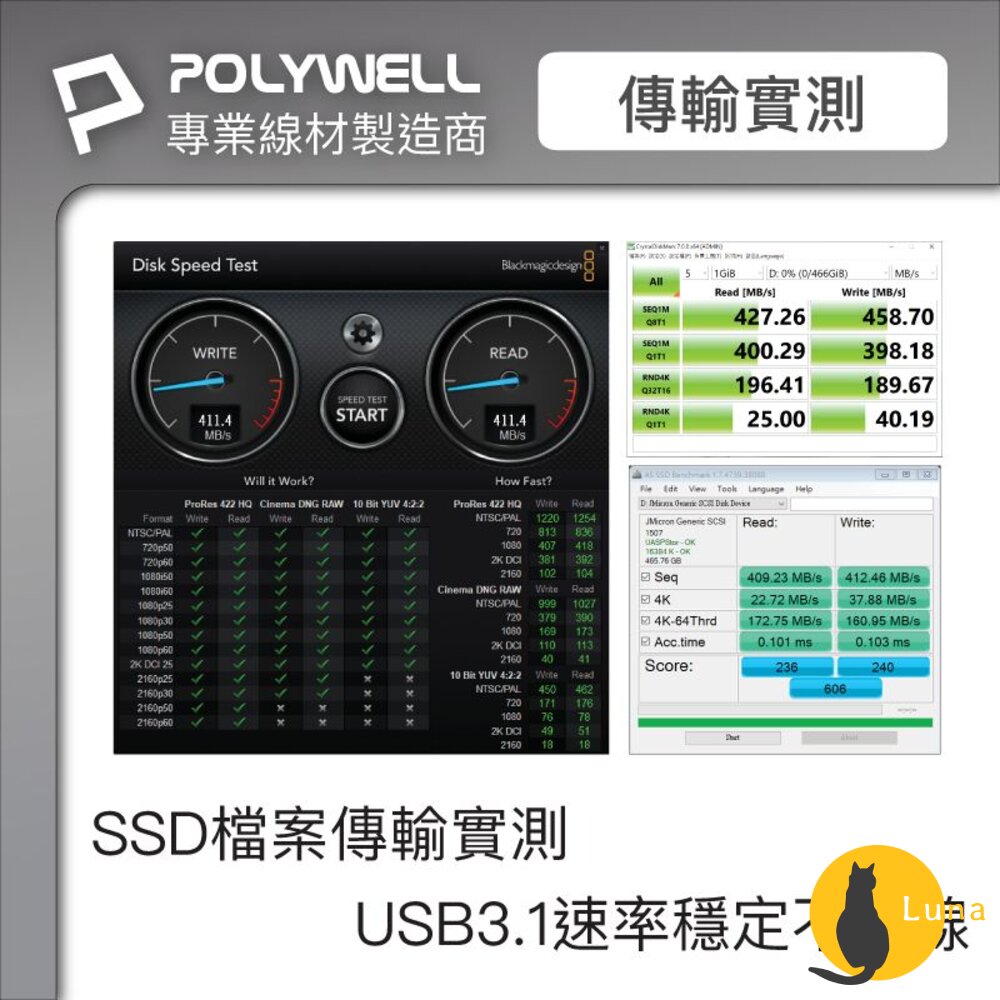 POLYWELL USB3.1 5Gbps Type-C對A 3A 0.5~3米 充電線 傳輸線 18W 寶利威爾-圖片-3