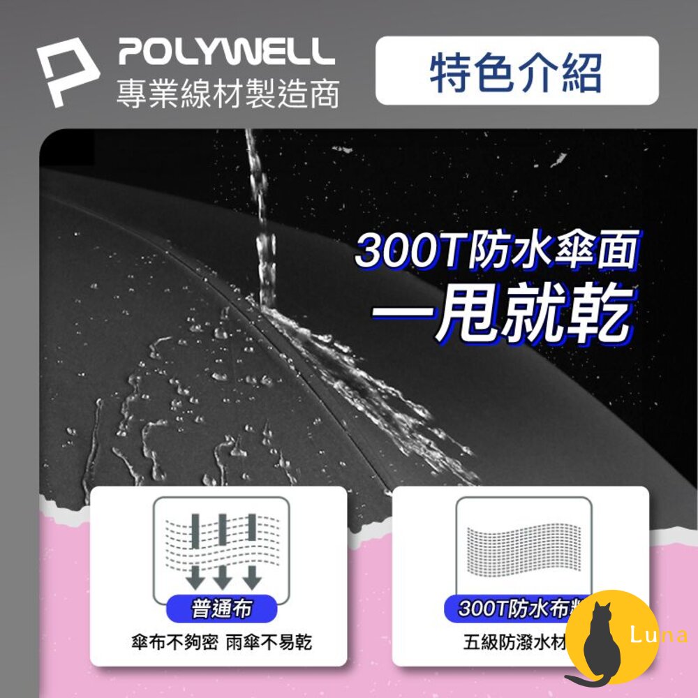 POLYWELL 自動反向 折疊傘 雨傘 大傘面 防水傘布 一鍵開收 夜間安全反光環 寶利威爾-圖片-4