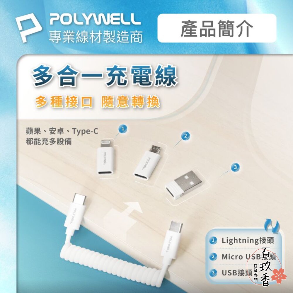 POLYWELL 多功能 充電線 收納盒 彈性充電線 轉接頭 SIM針 SIM卡 記憶卡 收納 寶利威爾 封面照片