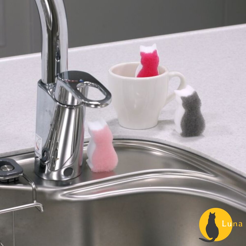 WAKOピカ王ASSO貓咪造型雙面清潔海綿菜瓜布碗盤廚房洗碗