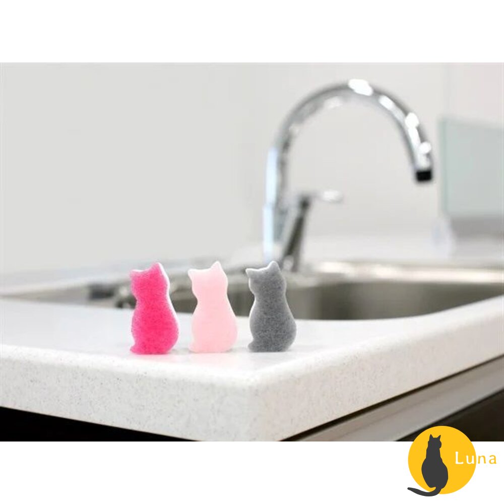 WAKO ピカ王 ASSO 貓咪造型 雙面清潔 海綿 菜瓜布 碗盤 廚房 洗碗-圖片-2