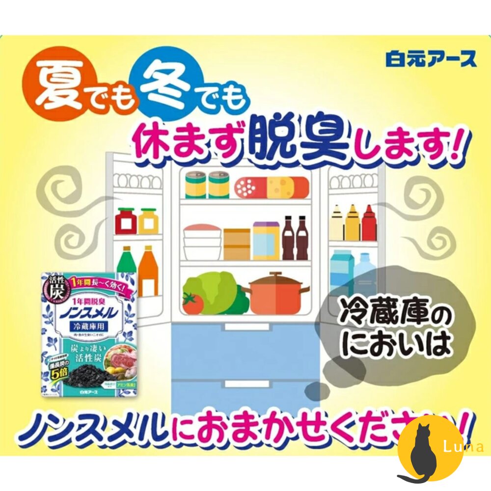 日本白元冰箱活性炭除臭劑冷藏室冷凍室蔬果室消臭劑消臭盒脫臭劑