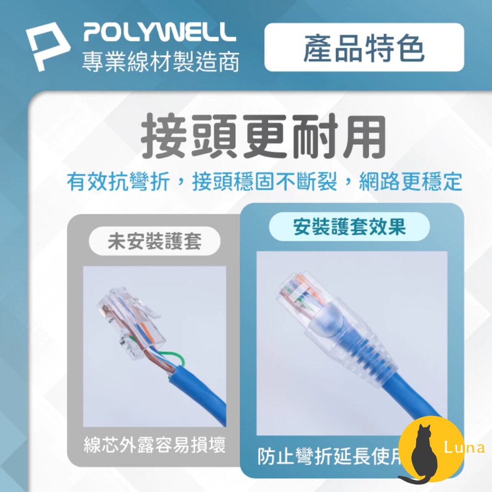 POLYWELL 大包100入 RJ45 水晶頭護套 防折彎 6.5mm線徑 網路線 保護套 水晶頭 護套-圖片-2