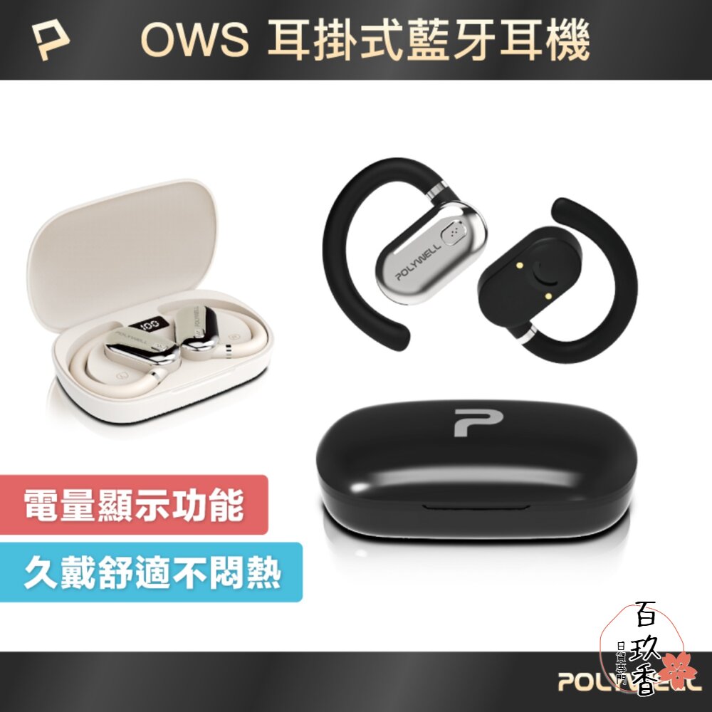 POLYWELL OWS 開放式 耳掛式 藍芽 無線耳機 不入耳 USB-C充電 觸控式操作 大音量 配戴舒適 封面照片