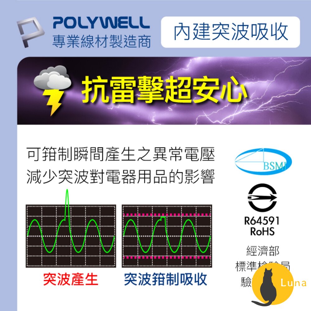 POLYWELL 電源延長線 3插 4插 6插 插座 延長線 台灣製造MIT 過載保護 自動斷電 寶利威爾-圖片-5