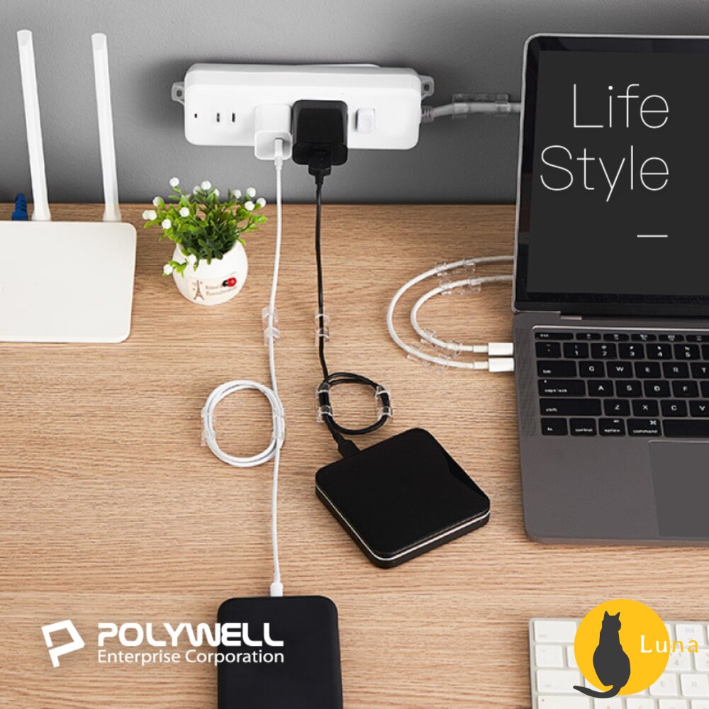 POLYWELL 黏貼式 理線器 S型 扣入式 電線固定 20入 三種尺寸 適用不同粗細充電線 傳輸線-圖片-9