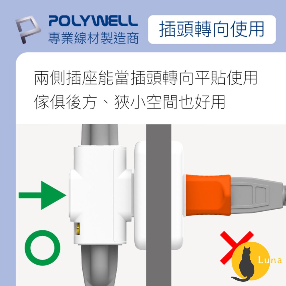 POLYWELL 三面小壁插 3P轉2P 省空間 1座轉3座 插頭不干涉 台灣製造MIT 寶利威爾-圖片-4