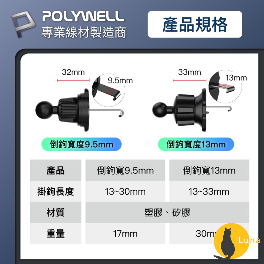 POLYWELL 車用 手機支架 配件 MagSafe 倒鉤式 出風口 自由搭配 安卓 蘋果 寶利威爾-圖片-4