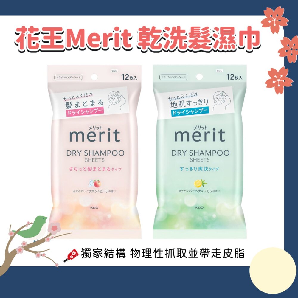 260427215223-日本 Kao 花王 merit DAY+ 乾洗髮濕巾12枚入 濕紙巾 乾洗髮 懶人必備 柔順 蓬鬆 油頭救星