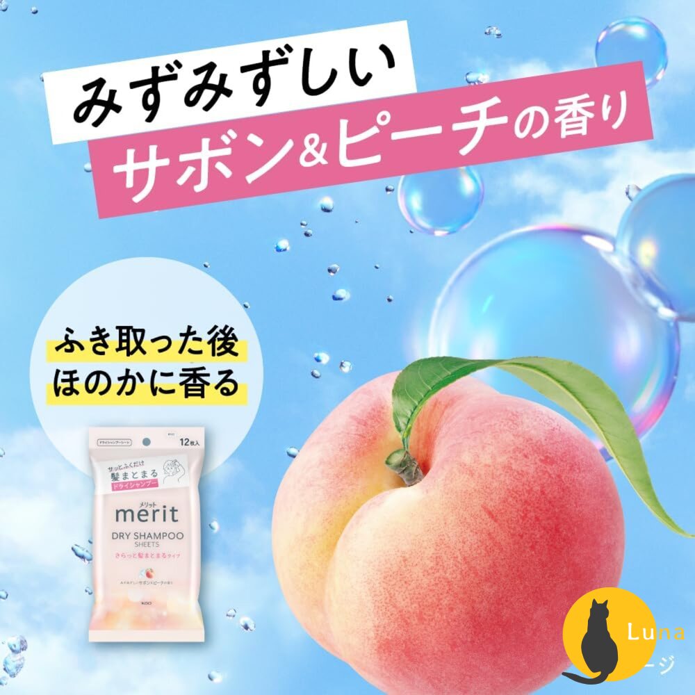 日本 Kao 花王 merit DAY+ 乾洗髮濕巾12枚入 濕紙巾 乾洗髮 懶人必備 柔順 蓬鬆 油頭救星-圖片-5