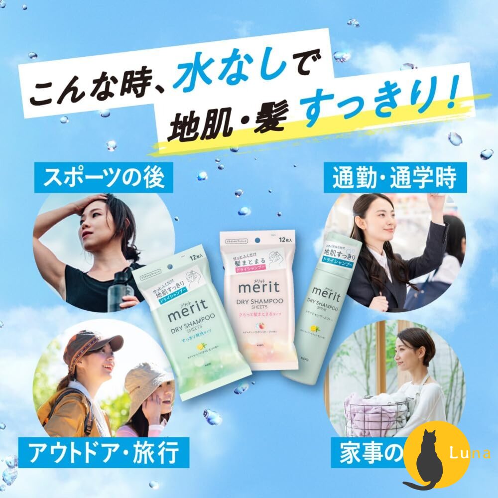 日本 Kao 花王 merit DAY+ 乾洗髮濕巾12枚入 濕紙巾 乾洗髮 懶人必備 柔順 蓬鬆 油頭救星-圖片-8