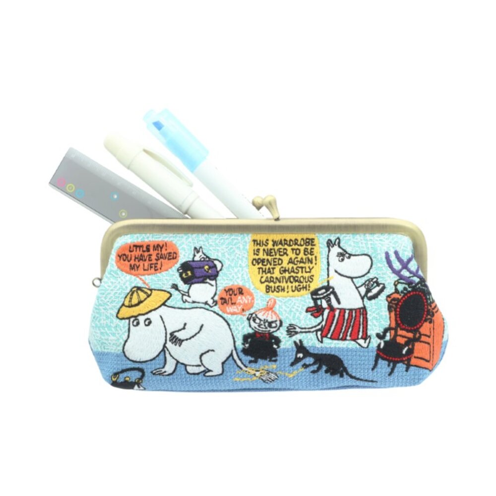 日本直送|預購|日本MOOMIN 嚕嚕米 森林刺繡細長口金筆袋-圖片-1