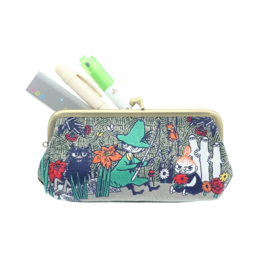 日本直送|預購|日本MOOMIN 嚕嚕米 森林刺繡細長口金筆袋-圖片-4