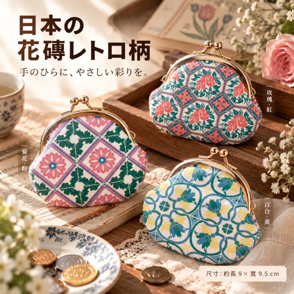 261027095431-日本直送｜預購｜日本花磚復古花卉迷你口金零錢包 /二個組