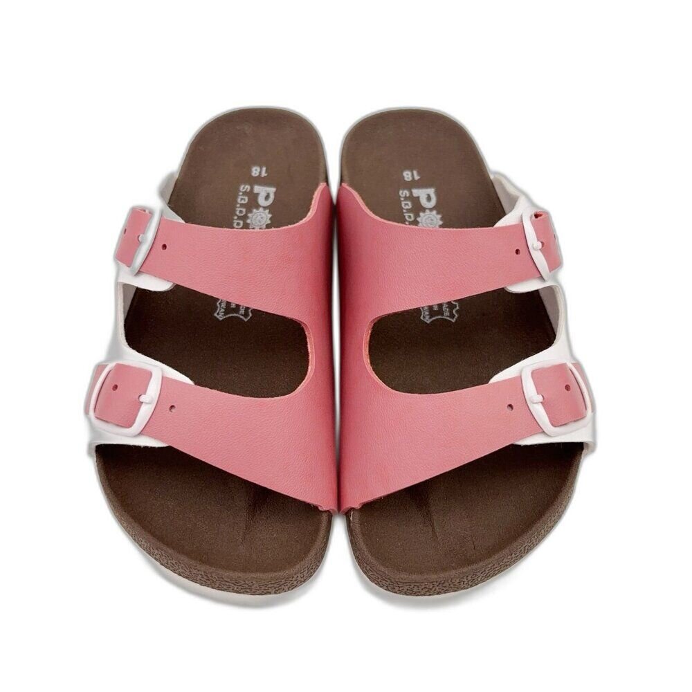 C007-1-台灣製跳色小方扣拖鞋-粉