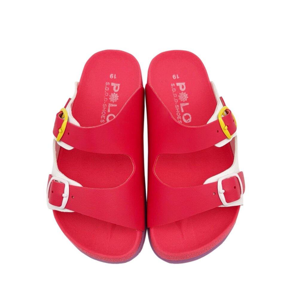 C007-2-台灣製跳色小方扣拖鞋-桃色