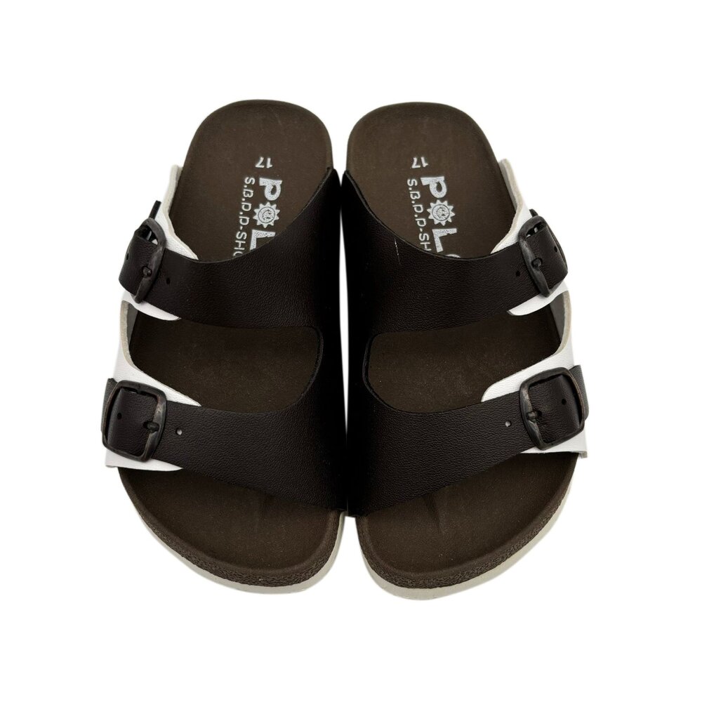 C007-台灣製跳色小方扣拖鞋-咖啡色