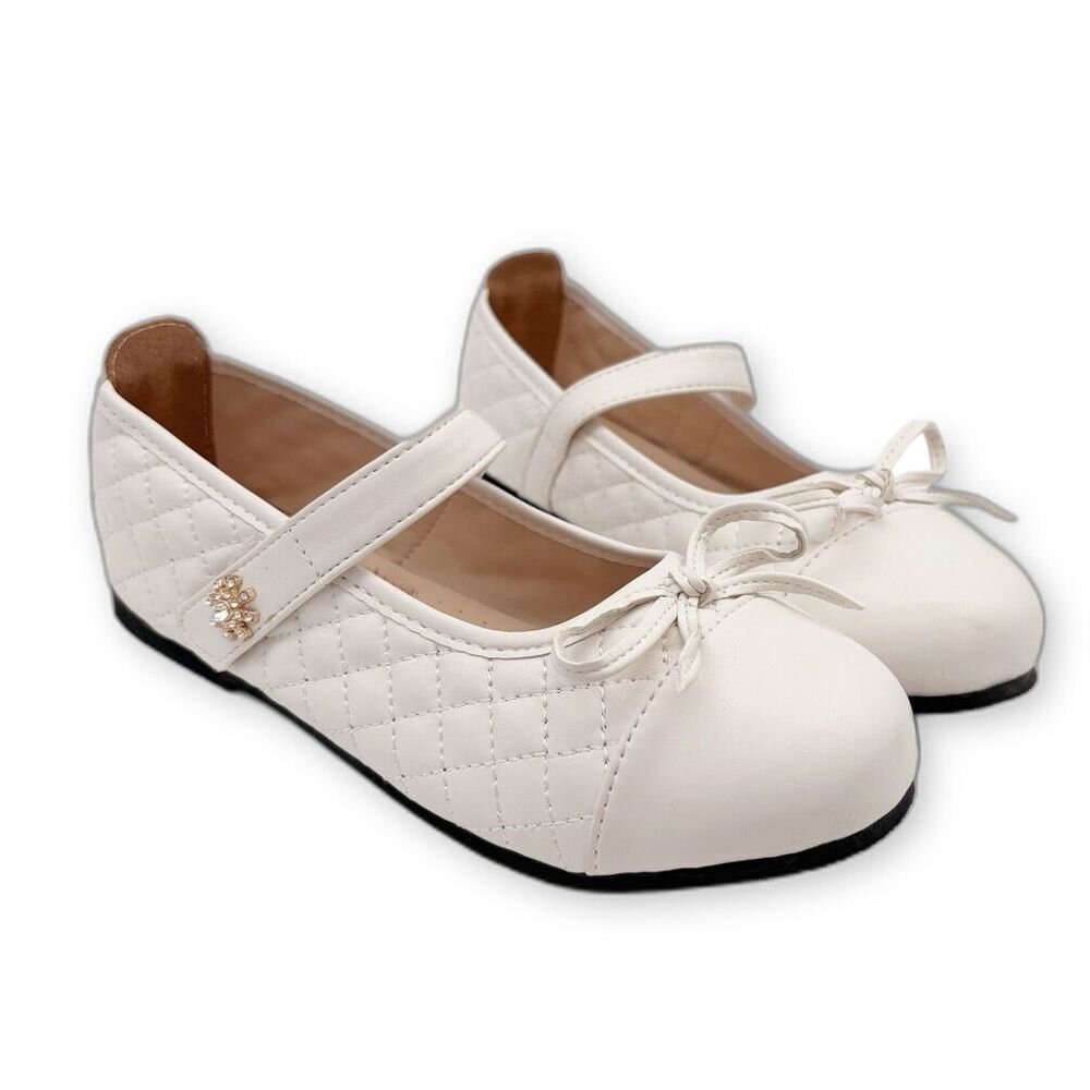 C009-1-【斷碼出清不退不換】菱格鑽花公主鞋-白色