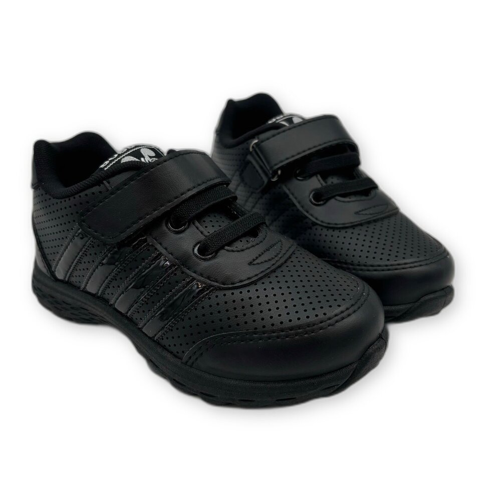 C019-台灣製親子款皮面透氣休閒鞋-黑