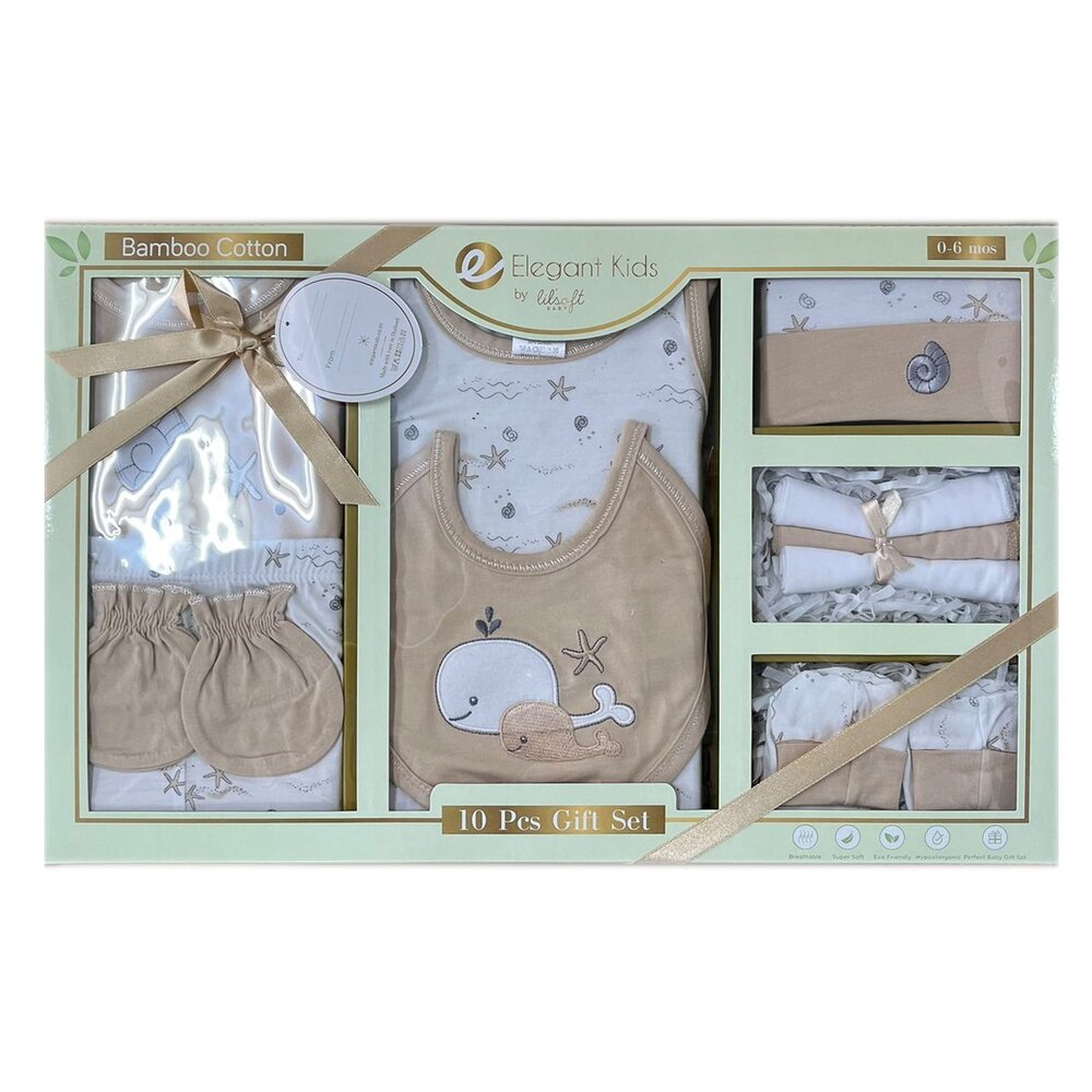 E013-美國Elegant kids十件組彌月禮盒-奶茶色