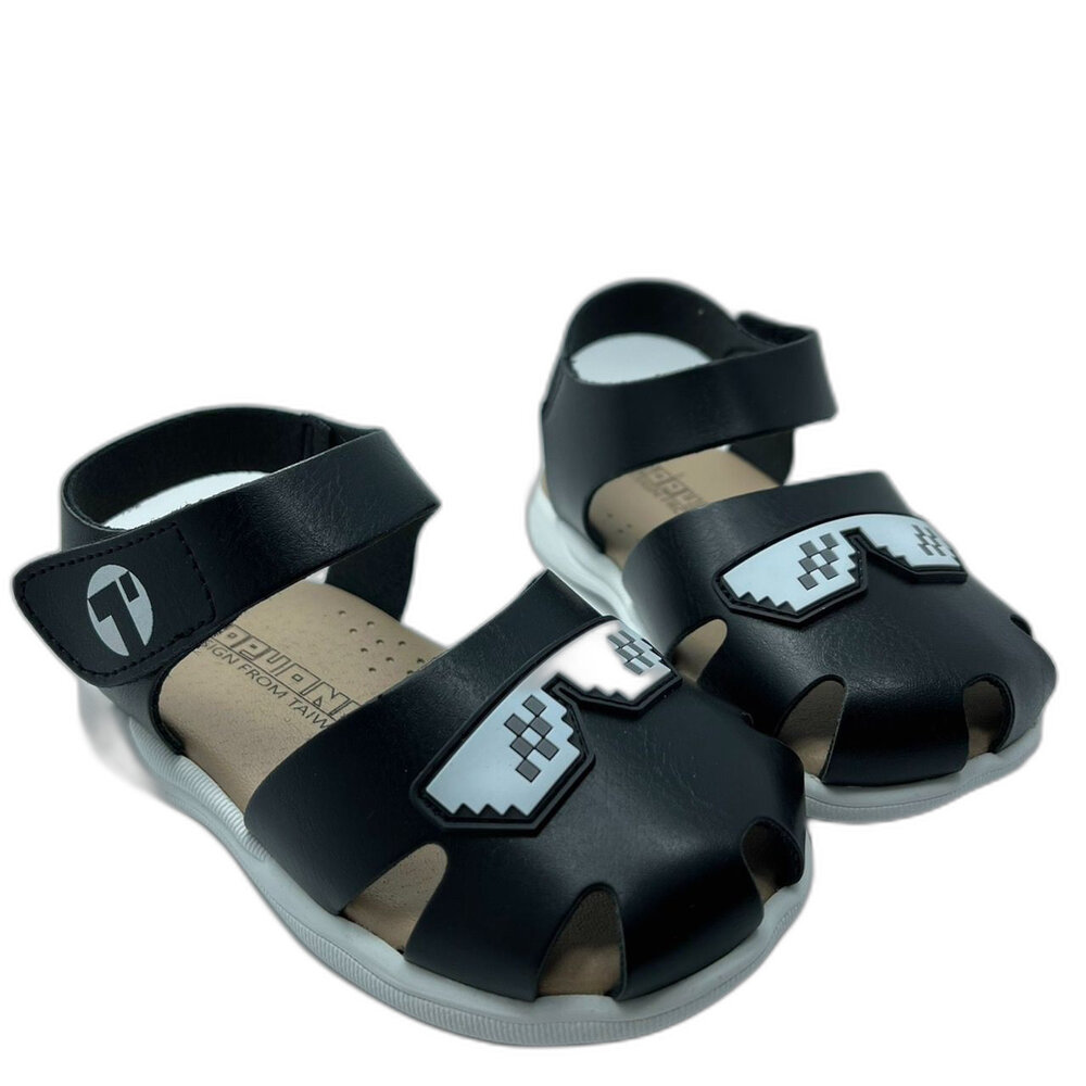 K061-2-【斷碼出清不退不換】台灣製眼鏡造型學步涼鞋-黑色