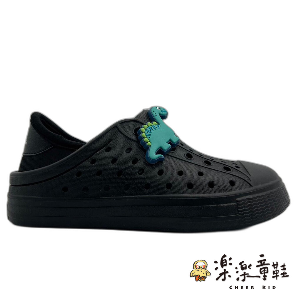 【限量特價】MIT可愛恐龍兒童洞洞鞋-黑色-圖片-1