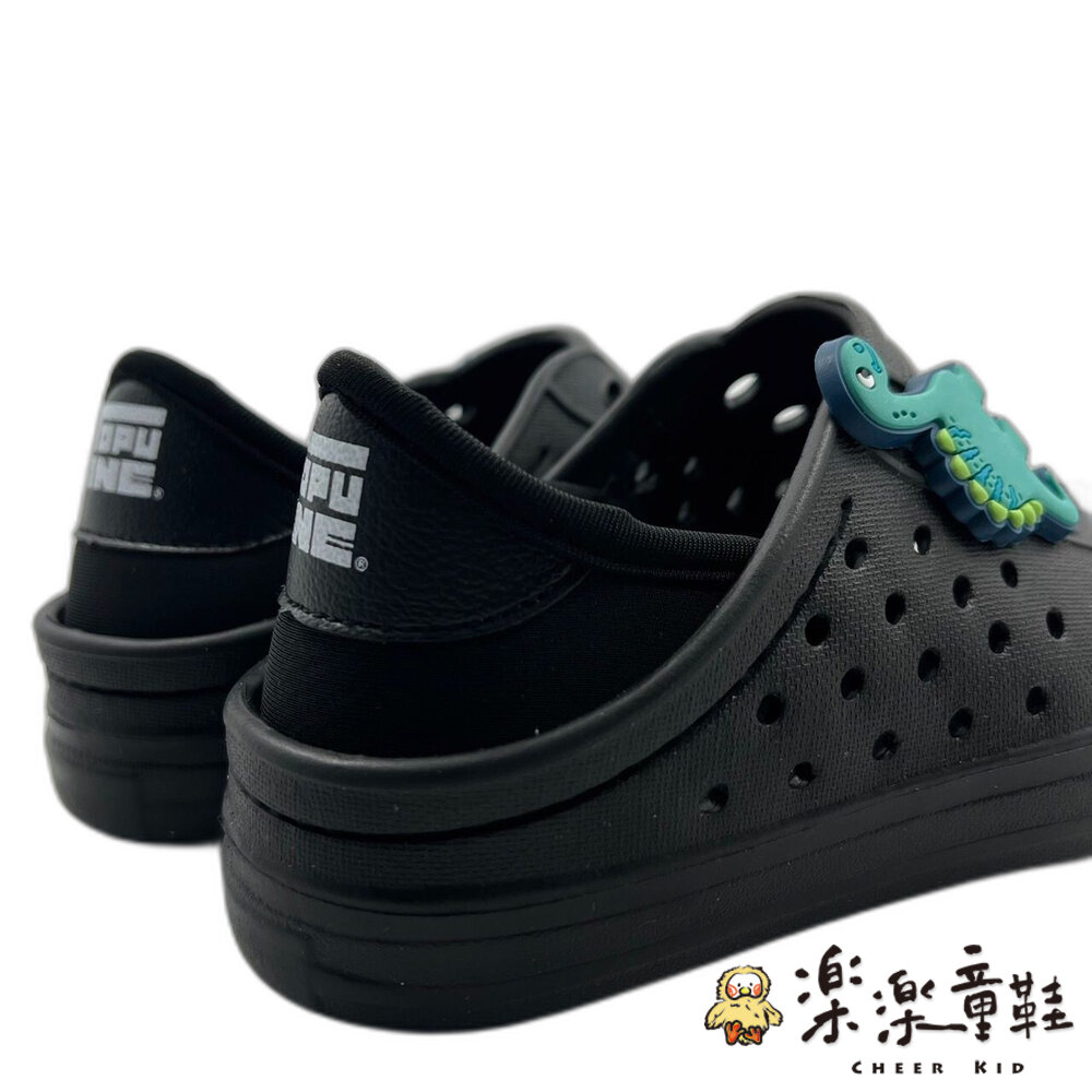 【限量特價】MIT可愛恐龍兒童洞洞鞋-黑色-圖片-3