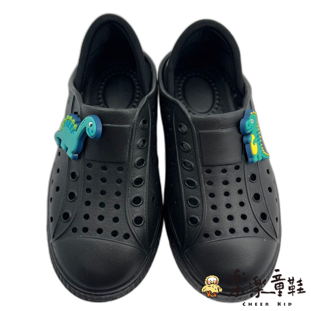 【限量特價】MIT可愛恐龍兒童洞洞鞋-黑色-圖片-6