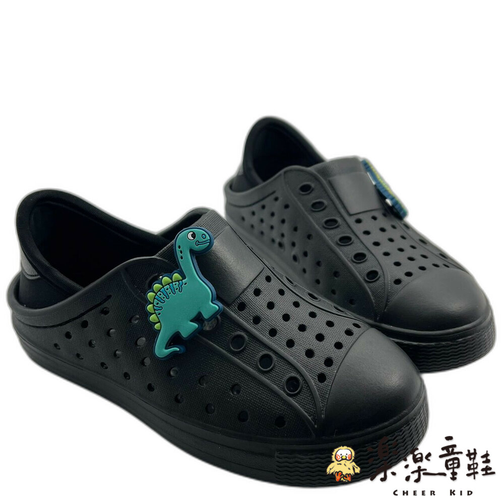 K101-1-【限量特價】MIT可愛恐龍兒童洞洞鞋-黑色