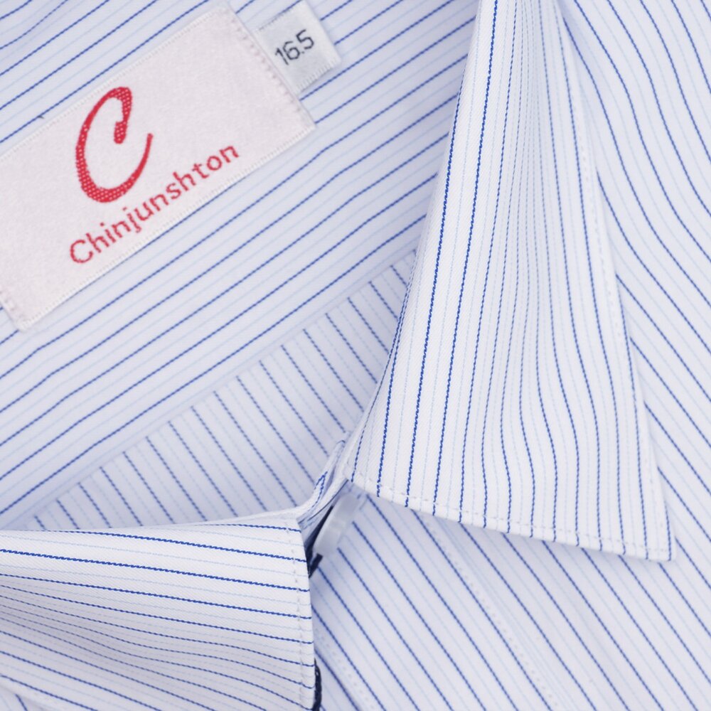 【CHINJUN】男士商務襯衫 抗皺加強 長袖 短袖 藍色條紋 3649 s3649 封面照片