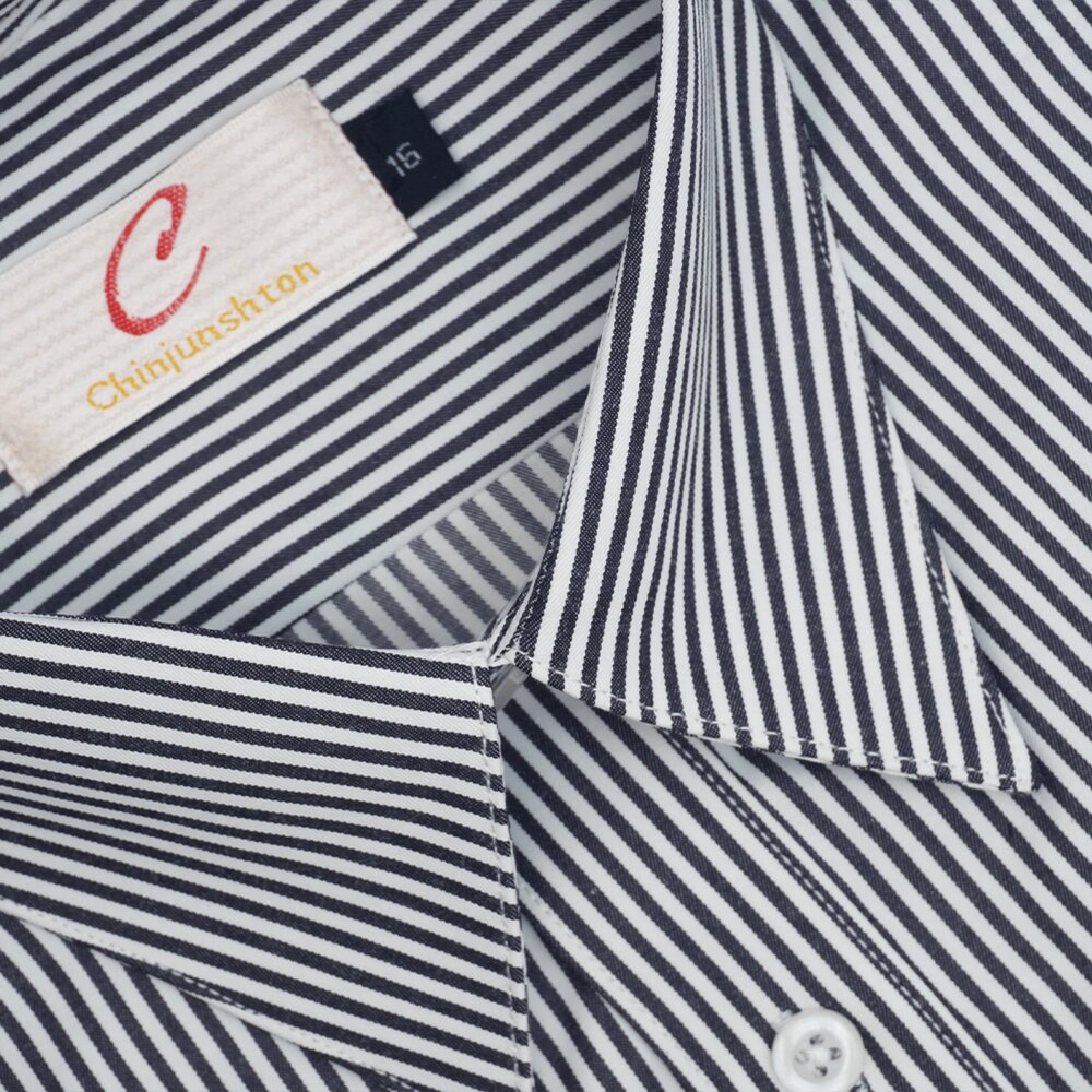 【CHINJUN】男士商務襯衫 抗皺加強 長袖 黑白相間條紋 588-4 封面照片