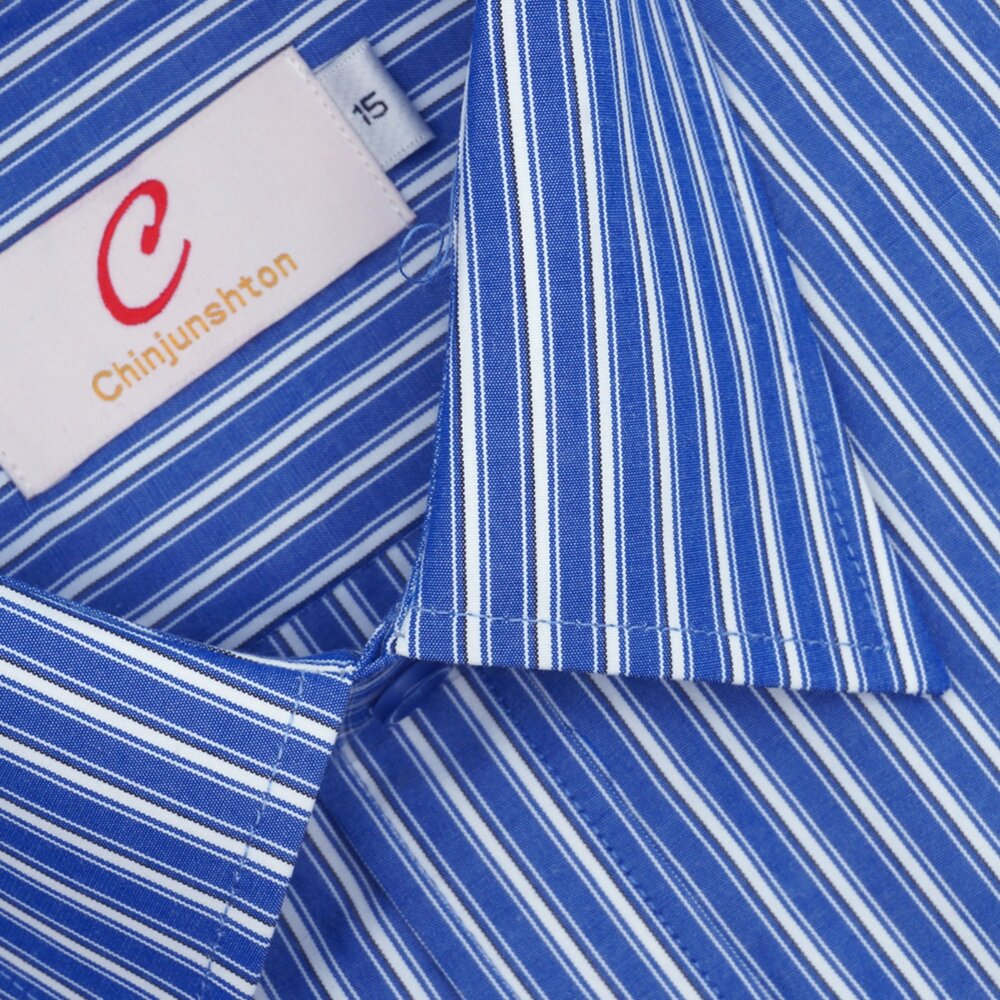 6075-【CHINJUN】男士商務襯衫 抗皺加強 長袖 短袖 藍色白條紋 6075 s6075