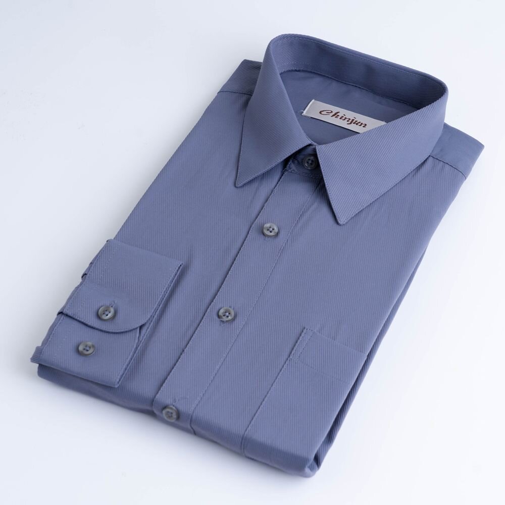 【CHINJUN】勁榮抗皺襯衫-長袖、灰底斜紋、8058