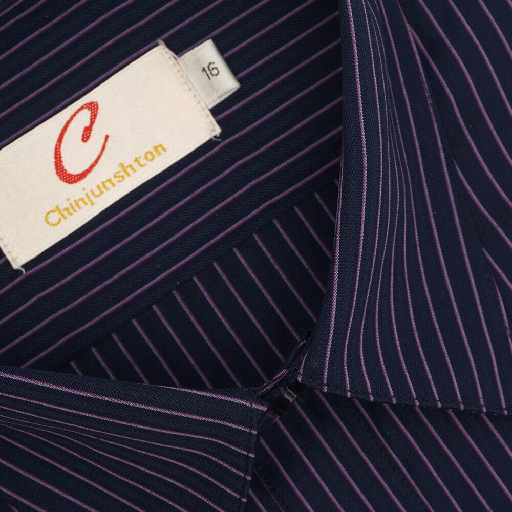 8219-【CHINJUN】男士商務襯衫 抗皺加強 長袖 藍紫色條紋 8219