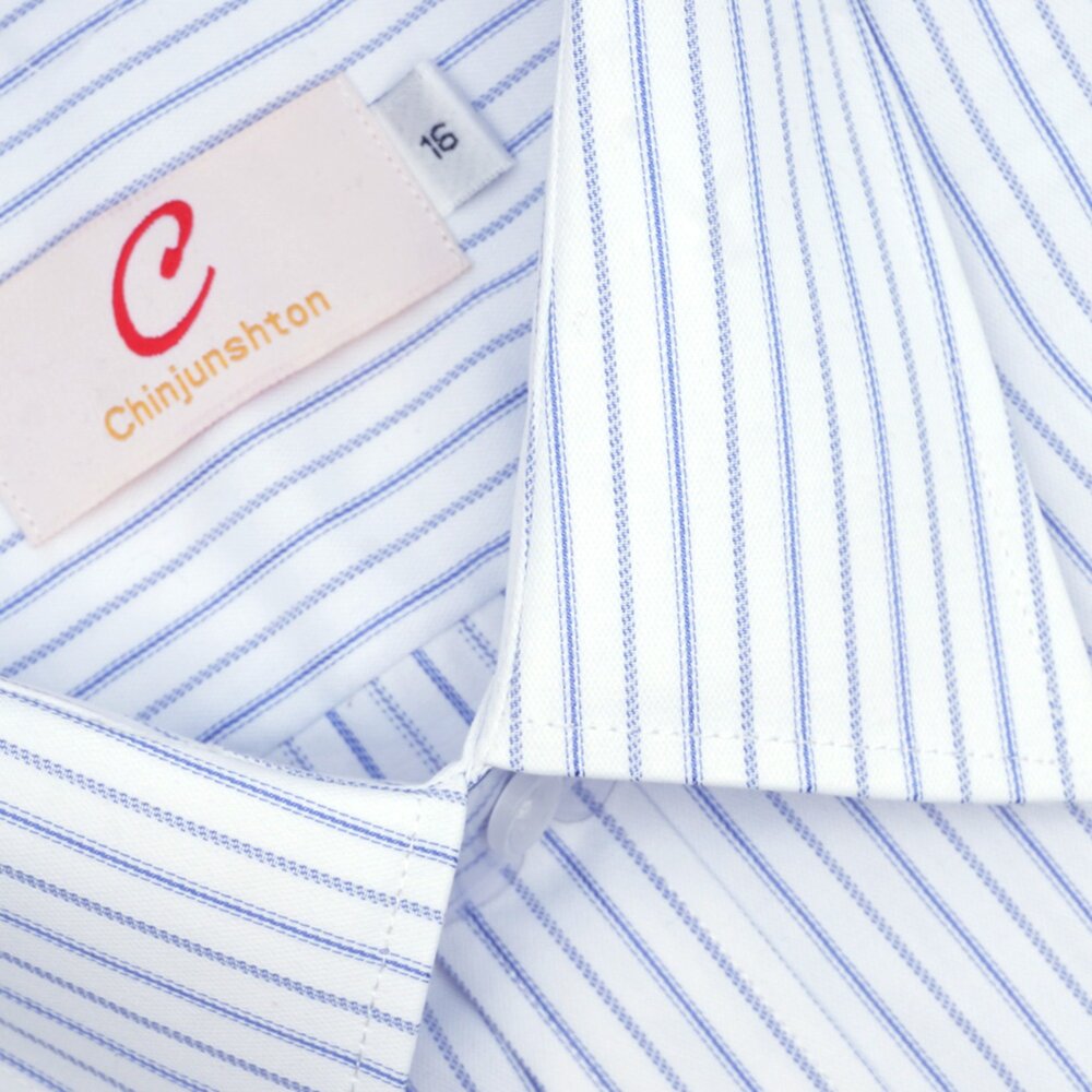 【CHINJUN】男士商務襯衫 抗皺加強 長袖 短袖 白色藍條紋 89022 s89022 封面照片