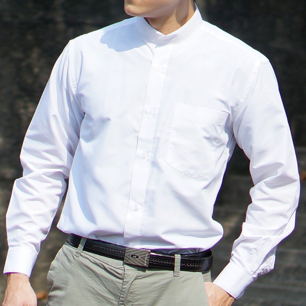 CJ-SC-H0001-【CHINJUN】勁榮抗皺襯衫-長袖 亨利領 素面白色 立領 中山領