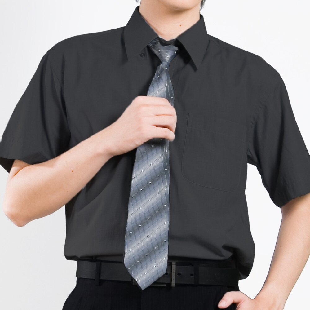 CS_short02-【CHINJUN】男士商務襯衫 抗皺加強 短袖 黑色 條紋 素面