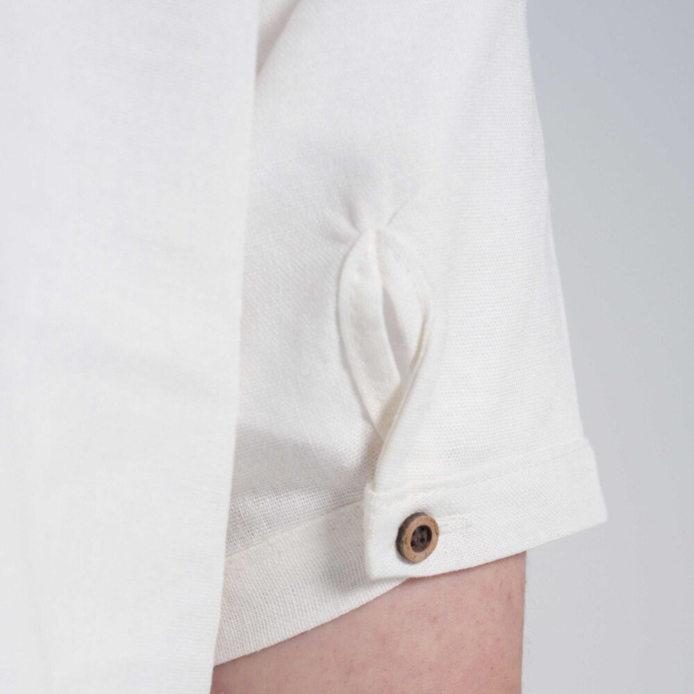 棉麻涼感 開襟T恤 短袖-白色/黑色 棉麻襯衫、亨利領、學院文青-圖片-3