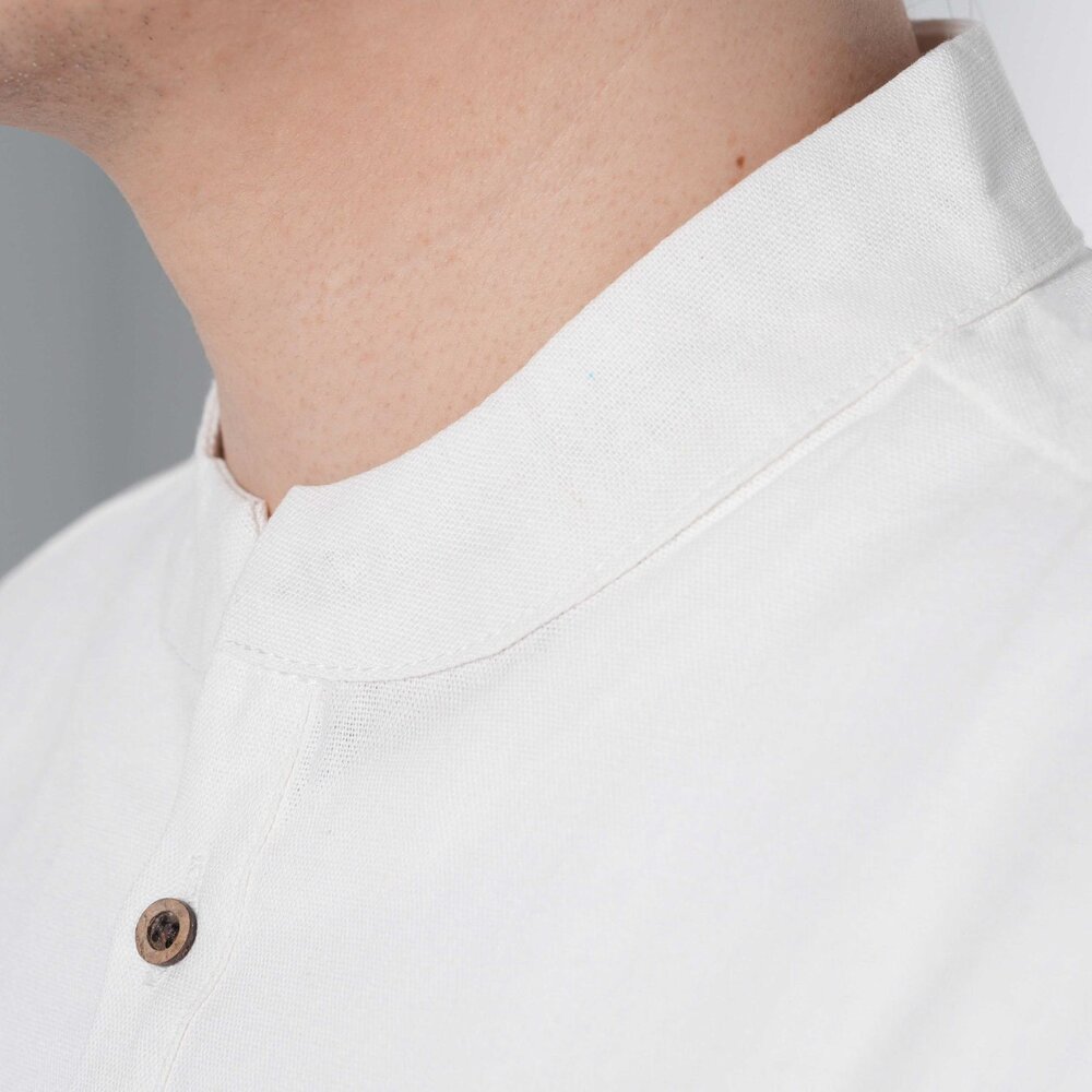 棉麻涼感 開襟T恤 短袖-白色/黑色 棉麻襯衫、亨利領、學院文青-圖片-6